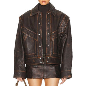 Distressed Brown Leather Jacket Women