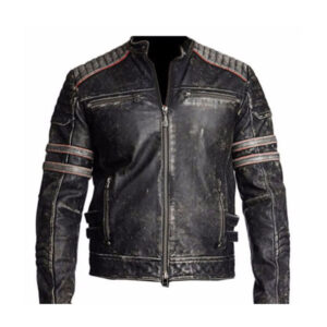 Biker Vintage Motorcycle Distressed Black Retro Leather Jacket