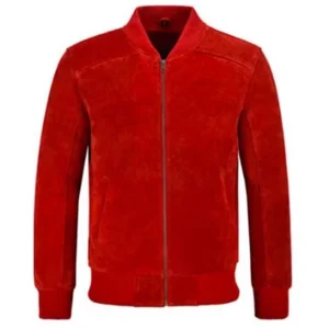 Men’s Classic Bomber 70’s Red Suede Leather Jacket