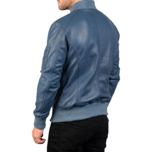 Mens Classical Blue Bomber Leather Jacket