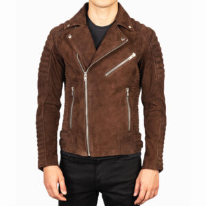 Ryan Men’s Brown Padded Design Moto Suede Jacket