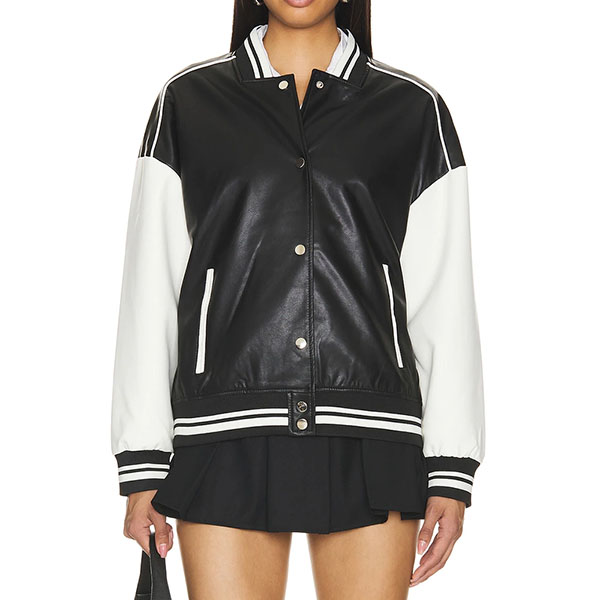 Black and White Varsity Bomber Leather Jacket