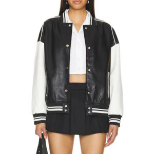 Black and White Varsity Bomber Leather Jacket