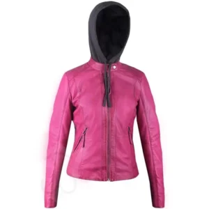 Women Quilted Real Leather Fix Hoodie Jacket