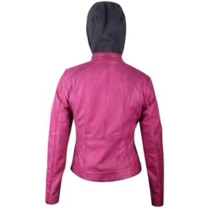 Women Quilted Real Leather Fix Hoodie Jacket