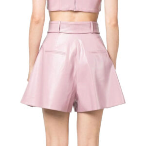 Pink Leather High Waisted Belted Shorts