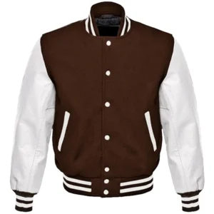 Mens Brown And White Varsity Jacket