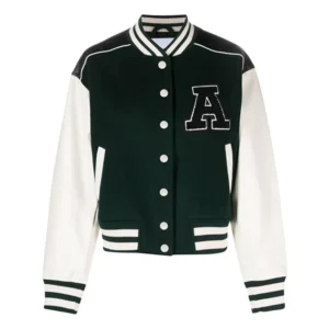 Womens Green And White Varsity Jacket