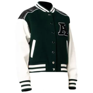 Womens Green And White Varsity Jacket