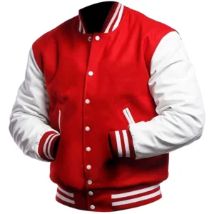 Mens Red And White Varsity Jacket