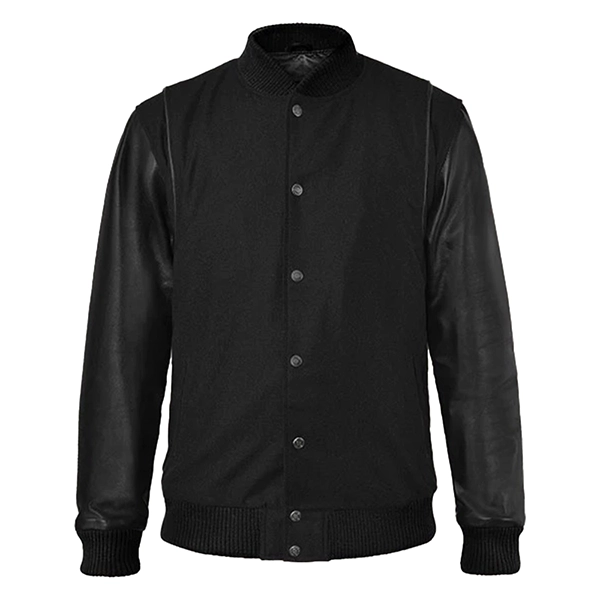 Black Cotton Varsity Leather Jacket