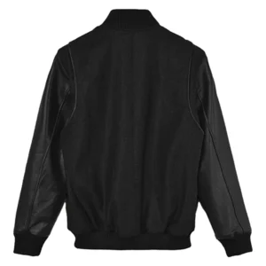 Mens Black Cotton Varsity Leather Jacket