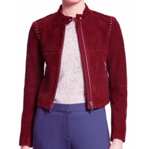 Willa Holland Arrow Red Suede Jacket