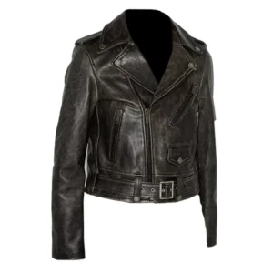 Distressed Brown Leather Moto Jacket Women