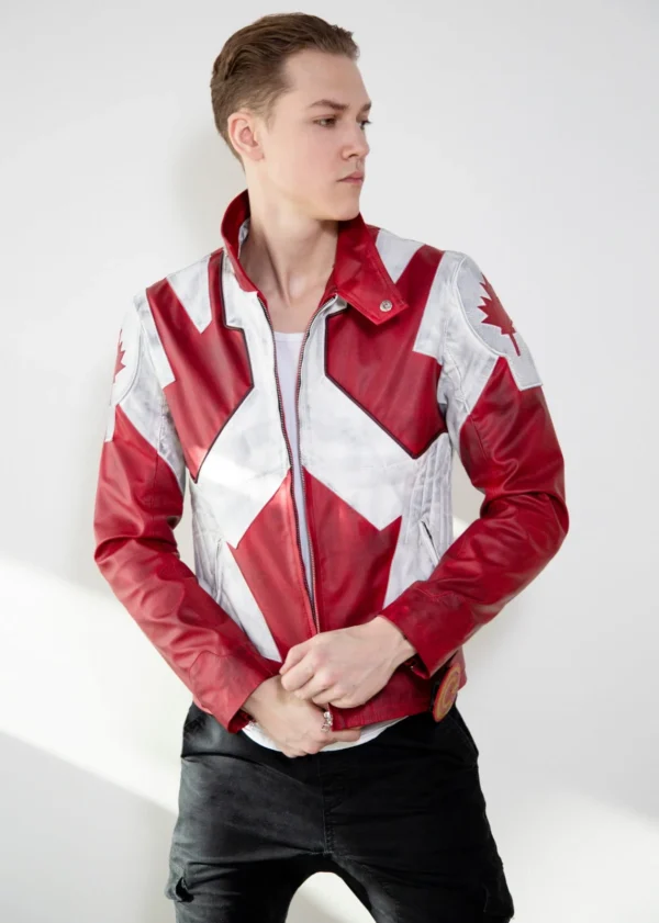 Mens Canuck Canadian Flag Leather Jacket Red White