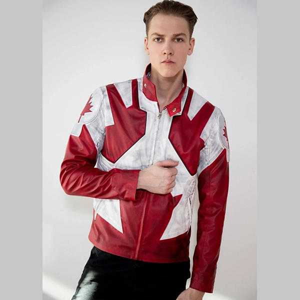 Mens Canuck Canadian Flag Leather Jacket Red White