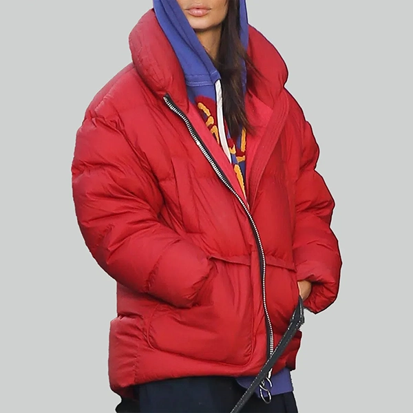 Emily Ratajkowski Red Puffer Jacket