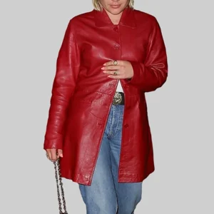 Florence Pugh Red Leather Coat