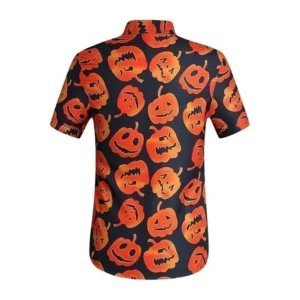 Halloween 2023 Orange Pumpkin Button Shirt