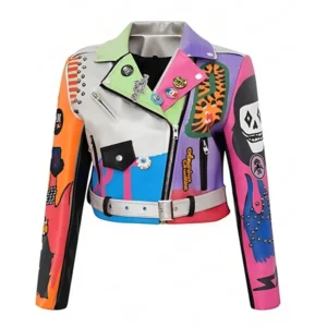 Halloween Multicolor Biker Leather Jacket