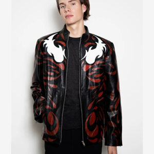 Mens Maximum Carnage Handpainted Red Leather Jacket