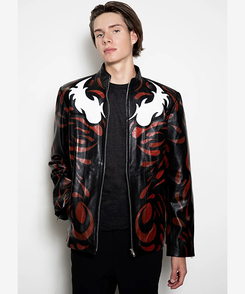 Mens Maximum Carnage Handpainted Red Leather Jacket