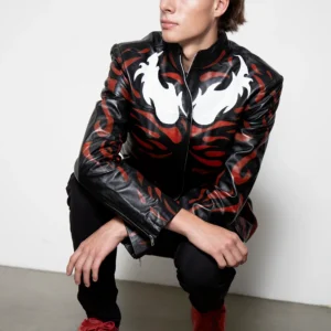 Mens Maximum Carnage Handpainted Red Leather Jacket