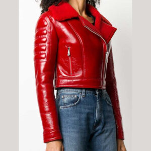 Lainey Lamb Skin Cropped Red Leather Jacket Women