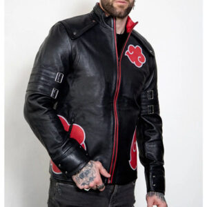 Mens Red Clouds Cloak Black Leather Jacket