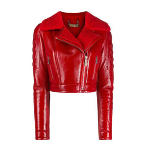 Lainey Lamb Skin Cropped Red Leather Jacket Women