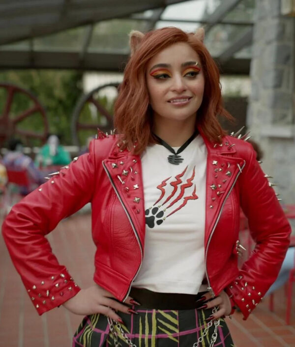 Salena Qureshi Monster High Red Studded Leather Jacket