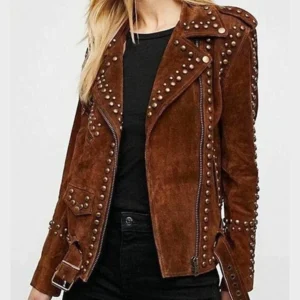 Women’s Brown Suede Studded Western Vintage Jacket