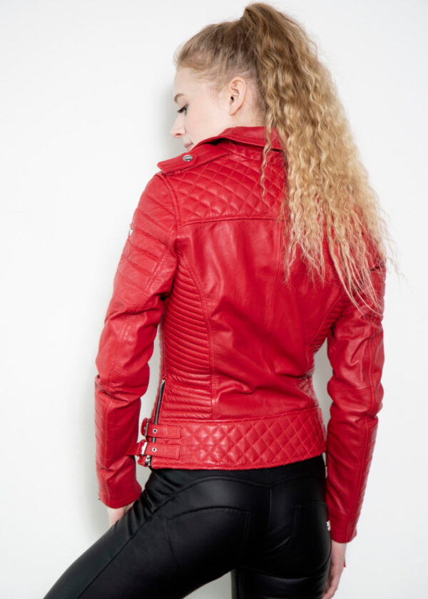 Womens Quilted Red Leather Motorcycle Jacket