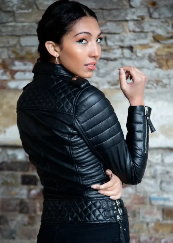 Womens Quilted Black Leather Motorcycle Jacket