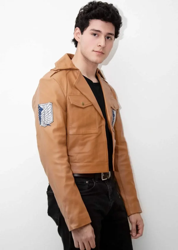 Mens Attack on Titan Brown Leather Jacket