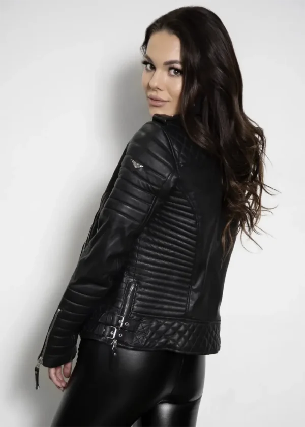 Womens Quilted Black Leather Motorcycle Jacket