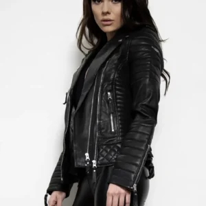 Womens Quilted Black Leather Motorcycle Jacket