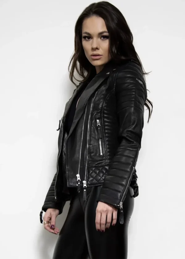 Womens Quilted Black Leather Motorcycle Jacket