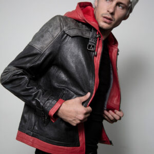 Mens Red Hooded Leather Jacket