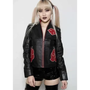 Womens Red Clouds Black Cloak Leather Jacket