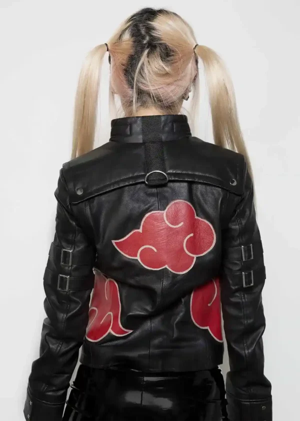 Womens Red Clouds Black Cloak Leather Jacket