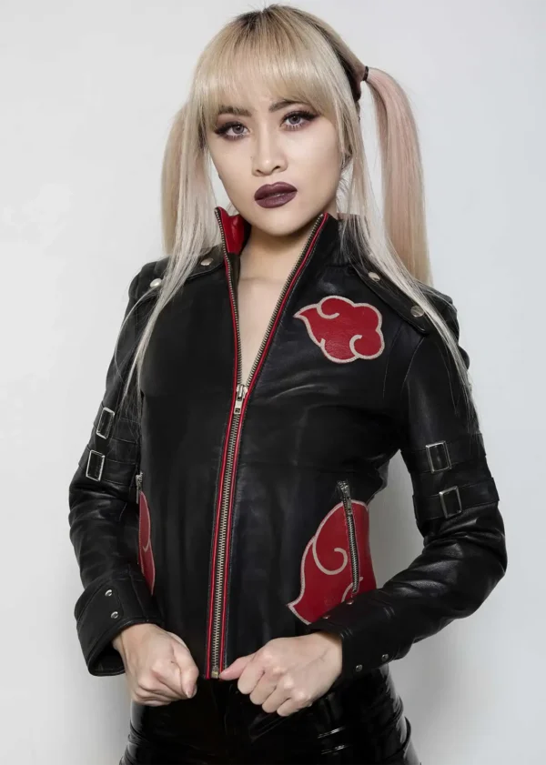 Womens Red Clouds Black Cloak Leather Jacket