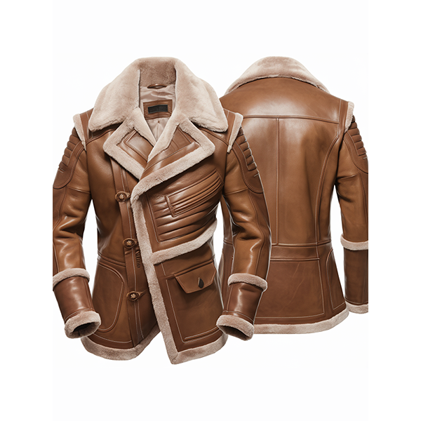 Brown Shearling-Lined Leather Aviator Jacket