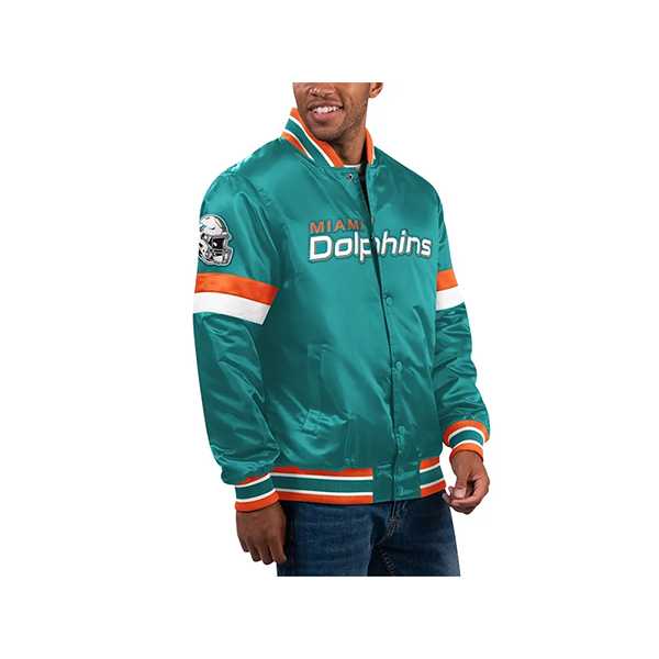 Miami Home Game Full-Snap Aqua Dolphins Starter Jacket Varsity