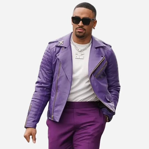 Philadelphia Eagles Jalen Hurts Purple Biker Jacket