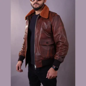 Men's Aviator Flight A-2 American Forces G1 Distressed Brown Bomber Leather Jacket
