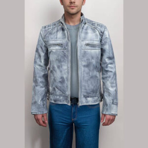 Mens Vintage Cafe Racer Retro Distressed Grey Jacket