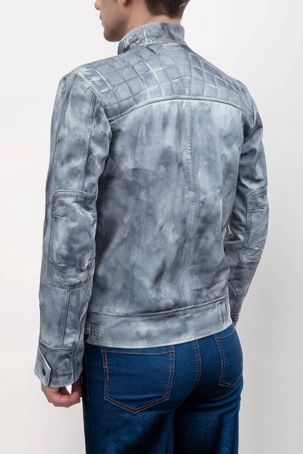 Mens Vintage Cafe Racer Retro Distressed Grey Jacket - Image 3