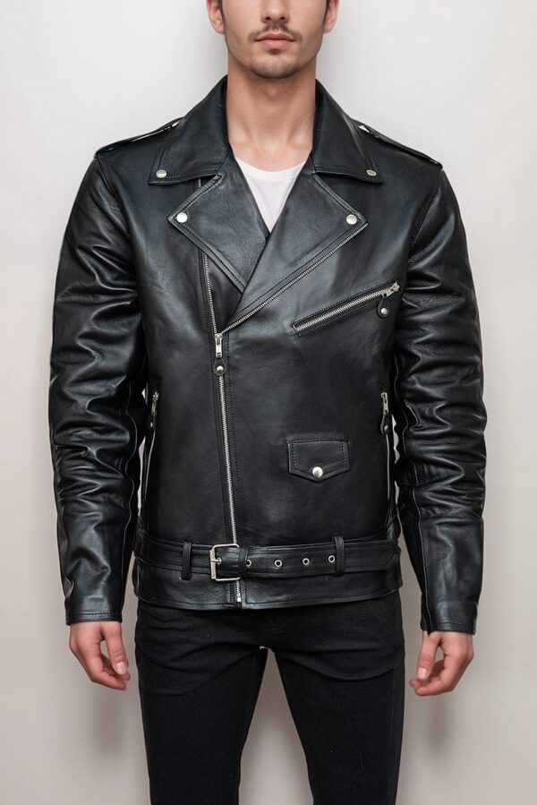 Black Lapel Style Collar Moto-Biker Jacket