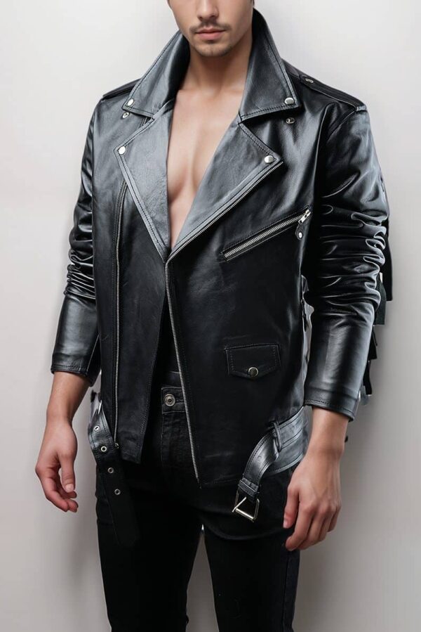 Black Lapel Style Collar Moto-Biker Jacket